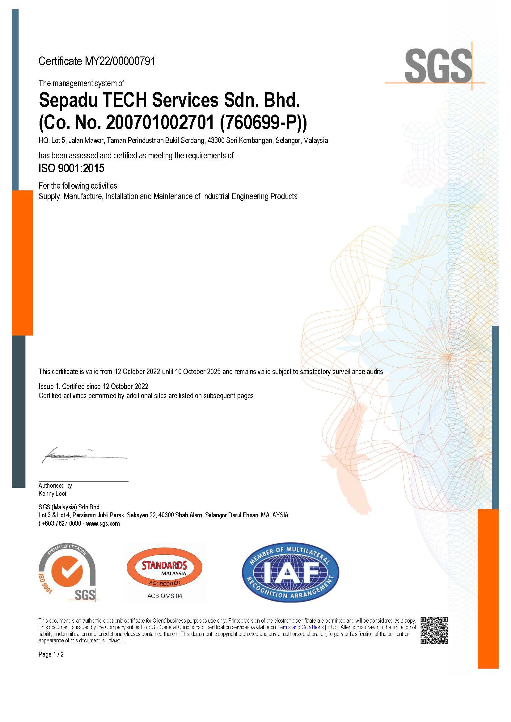 Sepadu DSM Certificate Sepadu DSM Certificate